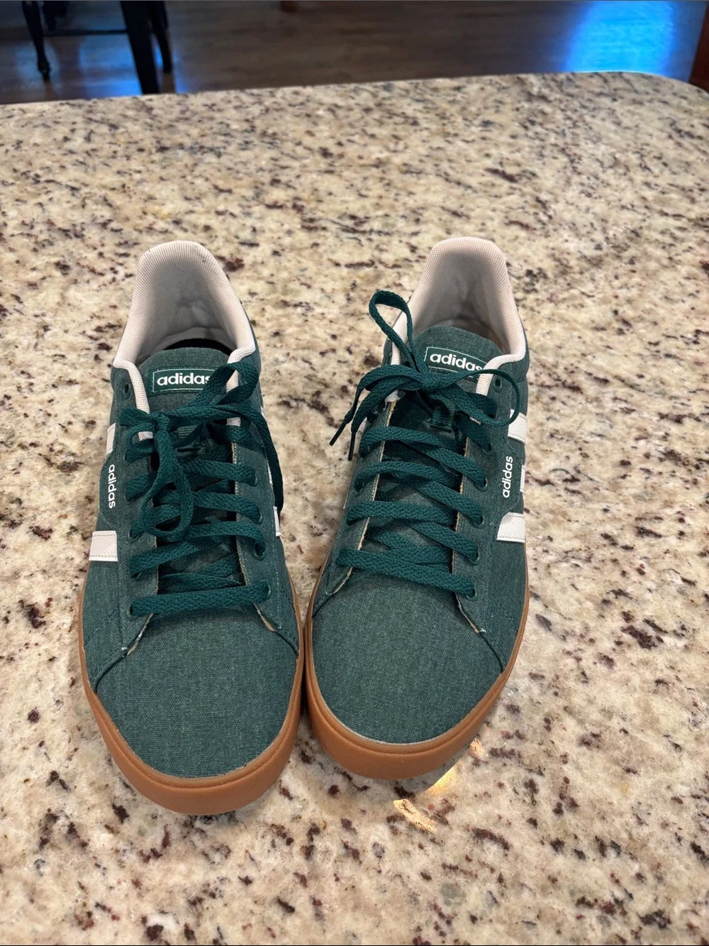 adidas Green Low-Top Sneakers with White Three-Stripes and Gum Sole